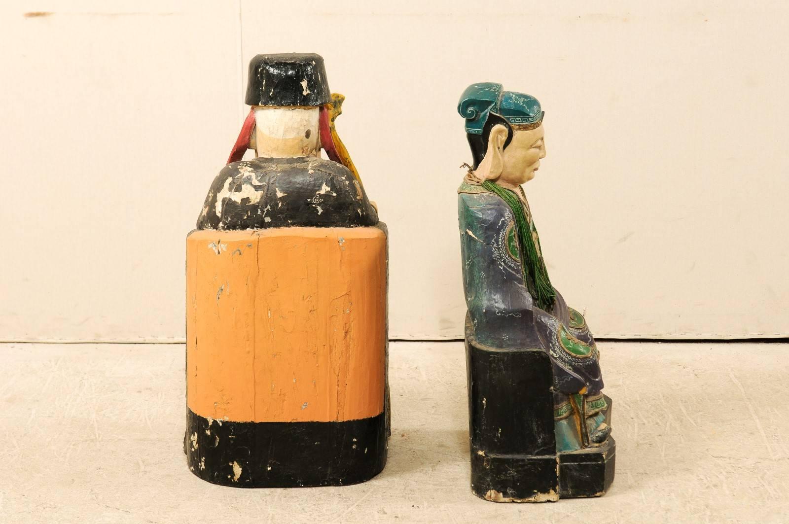 Pair of Early 20th Century Chinese Carved and Painted Wood Emperor Figures 5