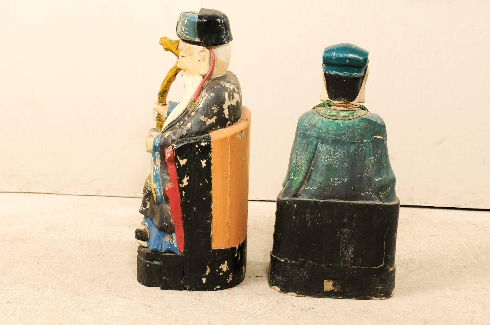 Pair of Early 20th Century Chinese Carved and Painted Wood Emperor Figures 6
