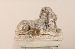 19th Century French Lion Garden Statue of Cast Stone in "Sphinx" Position