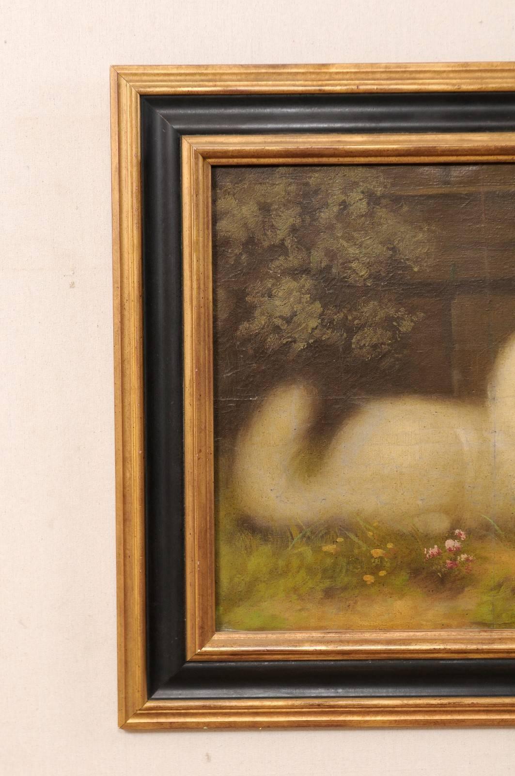 Hongrois Peinture à l'huile d'un chat persan blanc par l'artiste hongrois bien connu Beno Boleradsky en vente