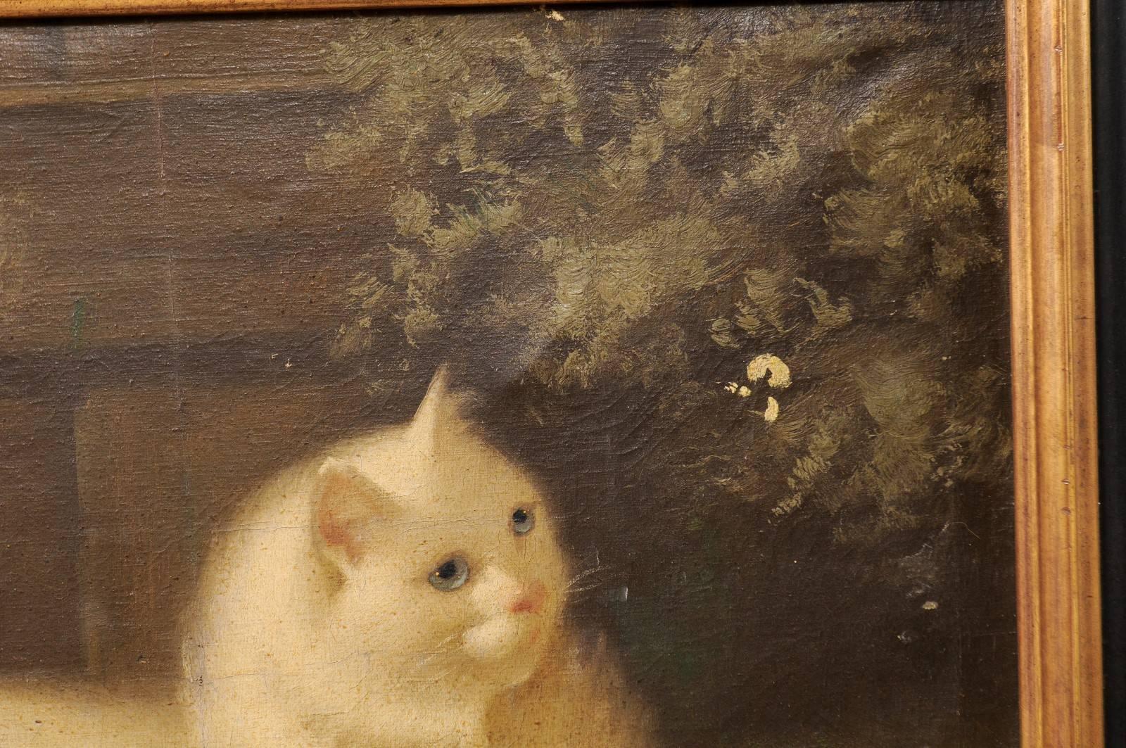 Fait main Peinture à l'huile d'un chat persan blanc par l'artiste hongrois bien connu Beno Boleradsky en vente