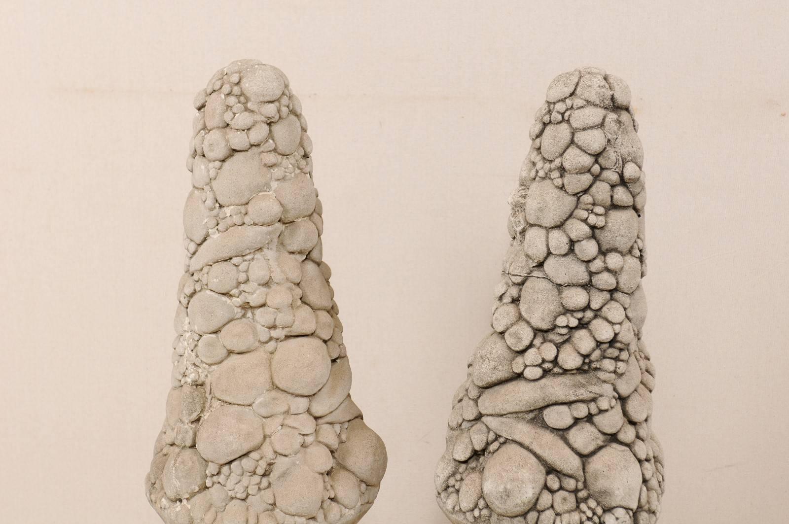 American Pair of Mid-20th Century Outdoor Cast Stone Unique Fruit Motif Topiaries