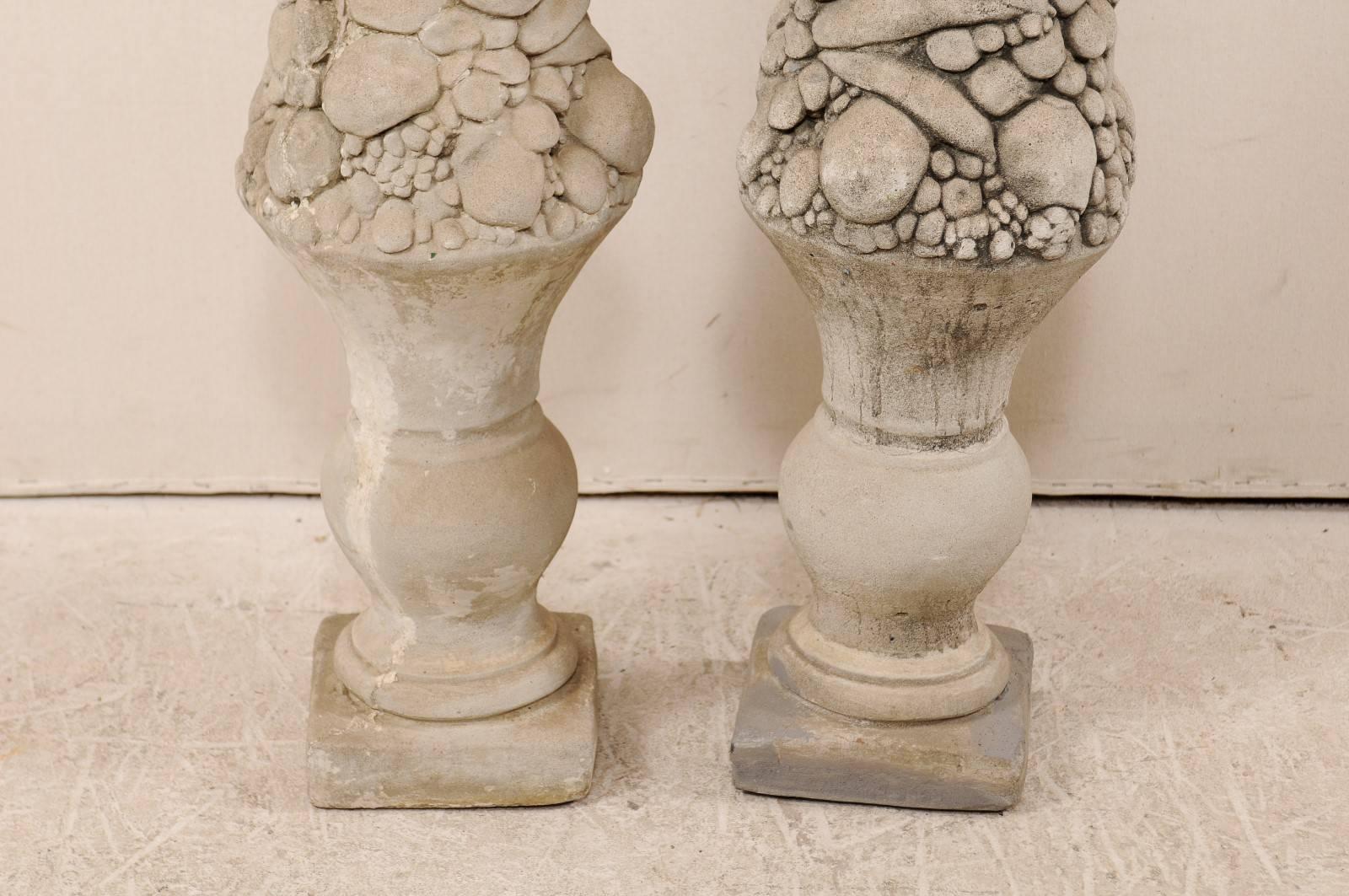 Pair of Mid-20th Century Outdoor Cast Stone Unique Fruit Motif Topiaries In Good Condition In Atlanta, GA