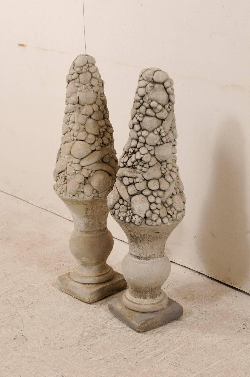 Pair of Mid-20th Century Outdoor Cast Stone Unique Fruit Motif Topiaries 2