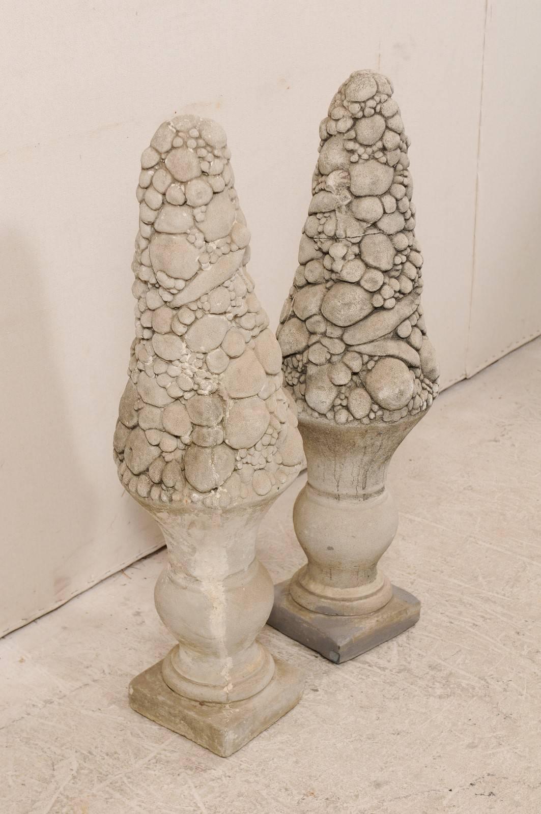 Pair of Mid-20th Century Outdoor Cast Stone Unique Fruit Motif Topiaries 1