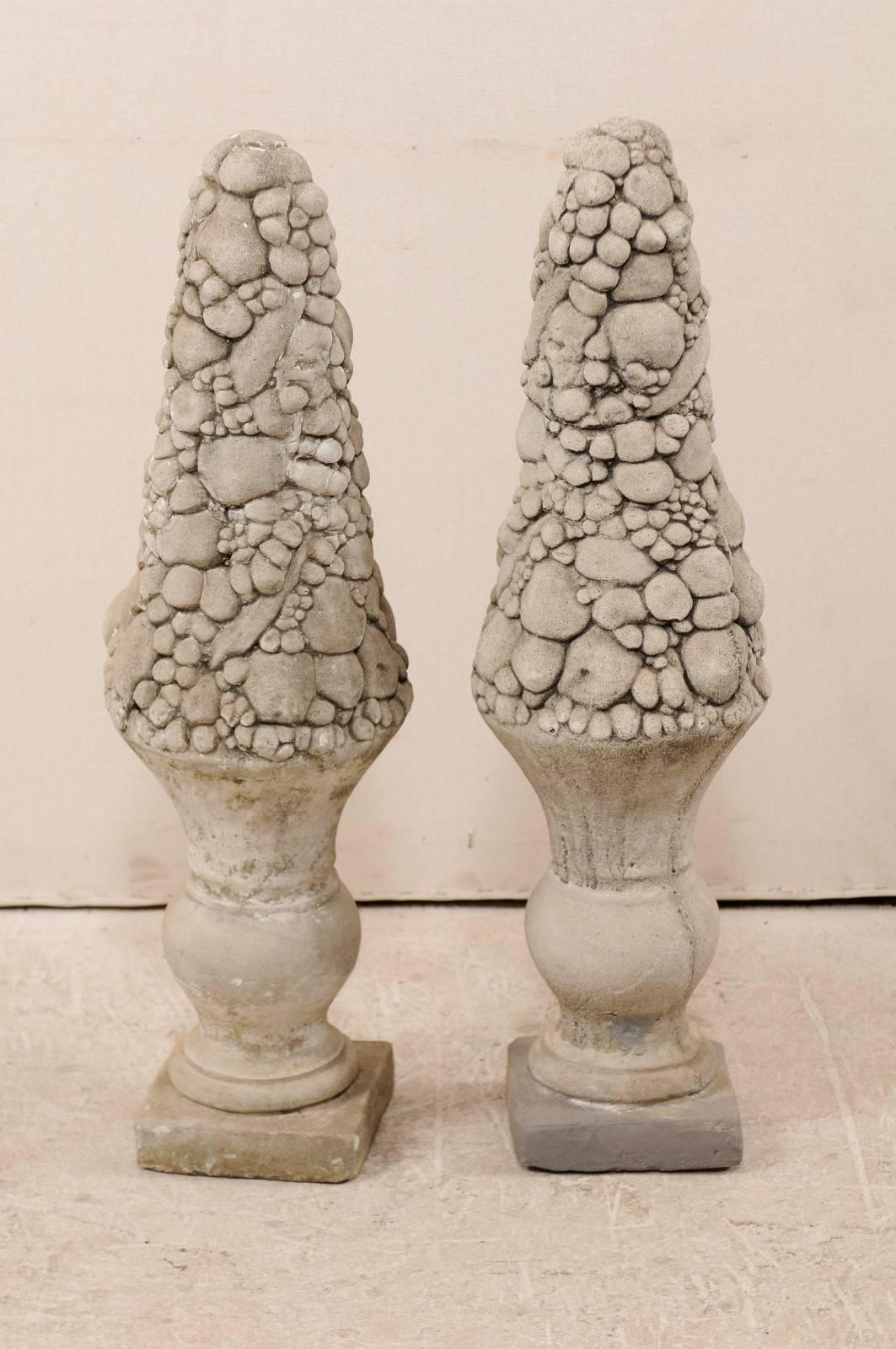 Pair of Mid-20th Century Outdoor Cast Stone Unique Fruit Motif Topiaries 3