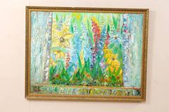 Large Swedish Mid-Century Cheerful Oil Painting of Lilly and Gladiolus Flowers