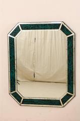 Large Size Deep Green and Teal Colored Malachite Wall Mirror with Antiqued Glass