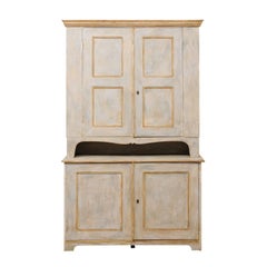 Swedish Mid-19th Century Painted Wood Cabinet with Ample Shelves and Storage