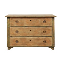 19th Century, Swedish Painted Wood Chest of Drawers in Beige and Green