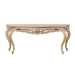 Vintage Brazilian Richly Carved Light Color Wood Console Table with Shell Motif