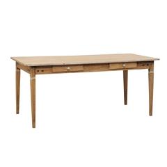 French Early 20th Century Two-Drawer Wooden Desk Table with Tapered Legs