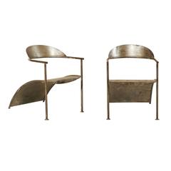 Pair of Unique French Modern Style Metal Arm Chairs by Designer Philippe Starck 3