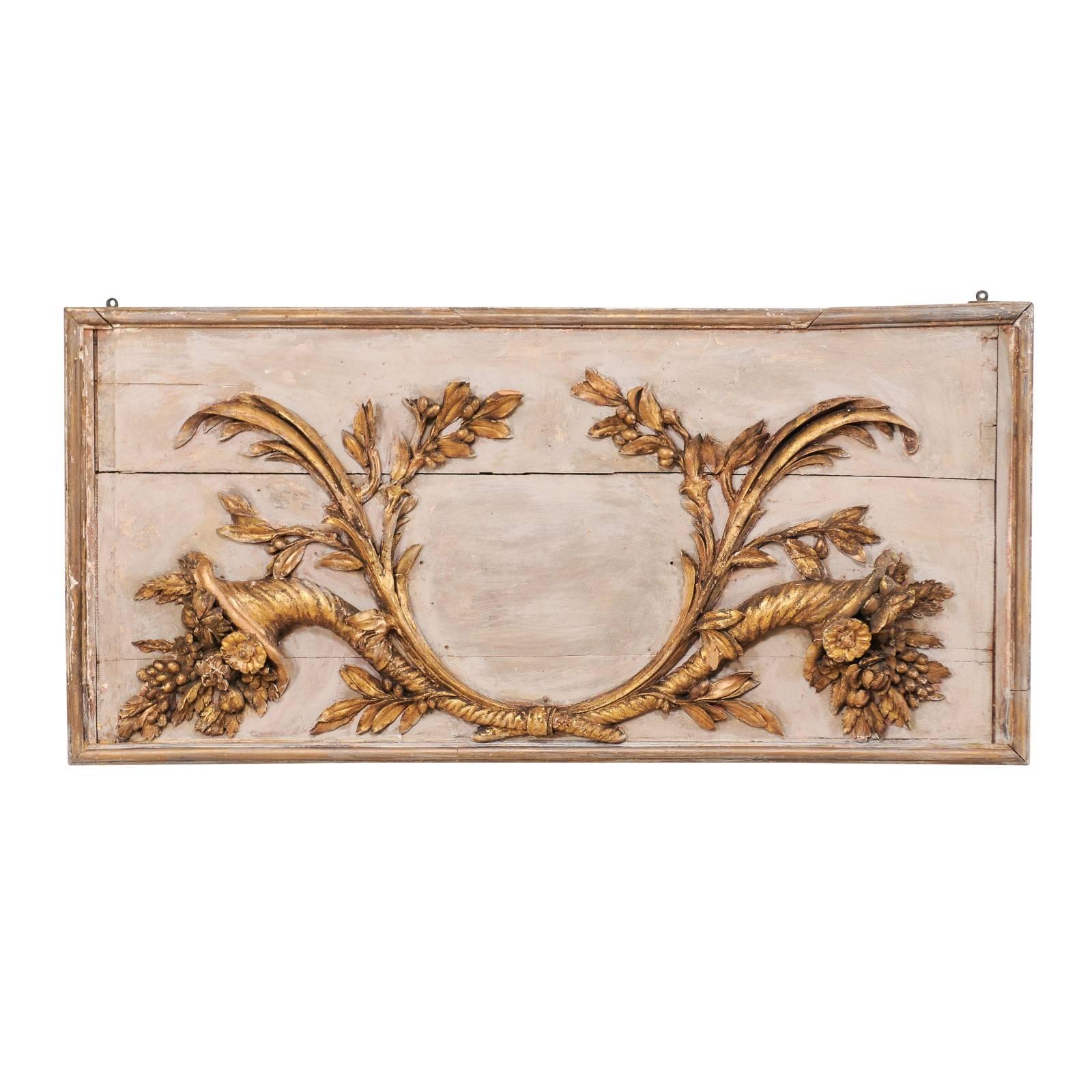 18th Century Italian Wood Carved Wall Plaque with Gold and Bronze Colored Decor