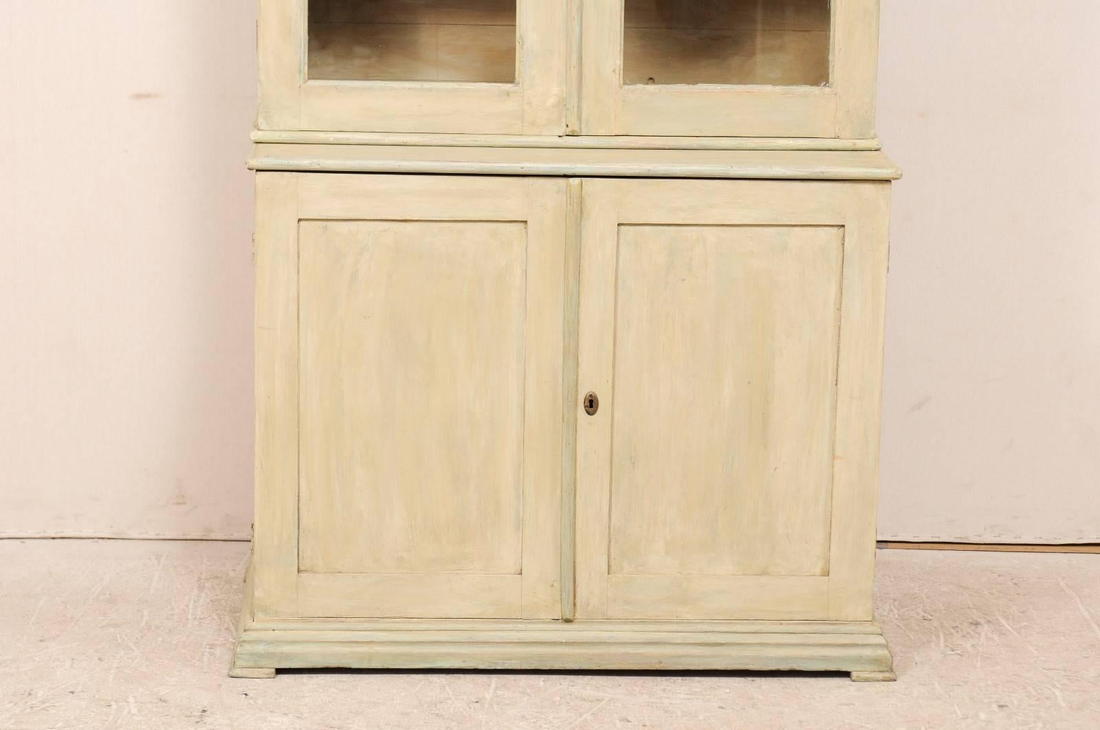 Carved 19th Century Swedish Painted Wood Bookcase with Glass Doors and Extra Storage
