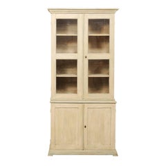 Antique 19th Century Swedish Painted Wood Bookcase with Glass Doors and Extra Storage