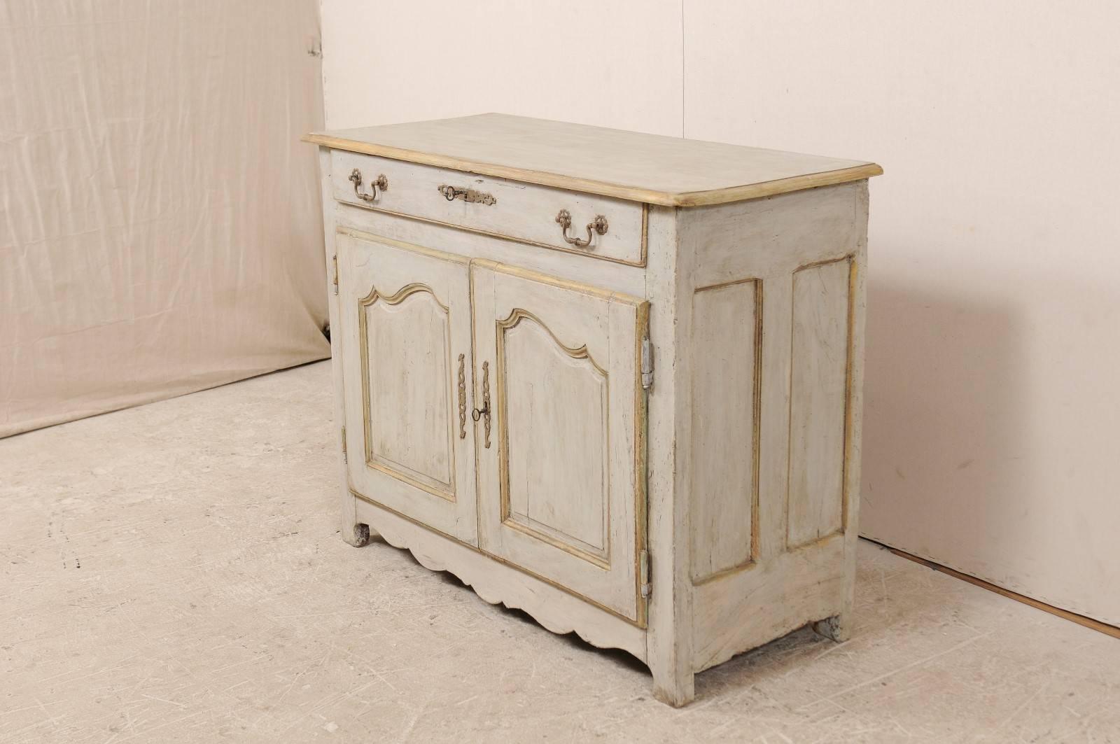 French Painted Wood Buffet in Pale Blue with Gold, Green and Beige Trim In Good Condition For Sale In Atlanta, GA
