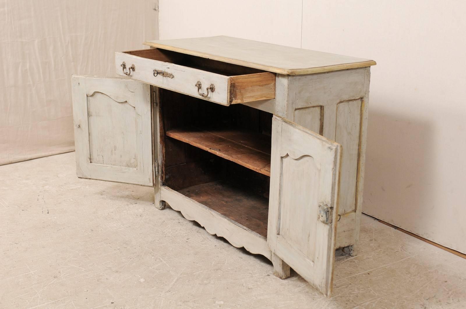 Metal French Painted Wood Buffet in Pale Blue with Gold, Green and Beige Trim For Sale