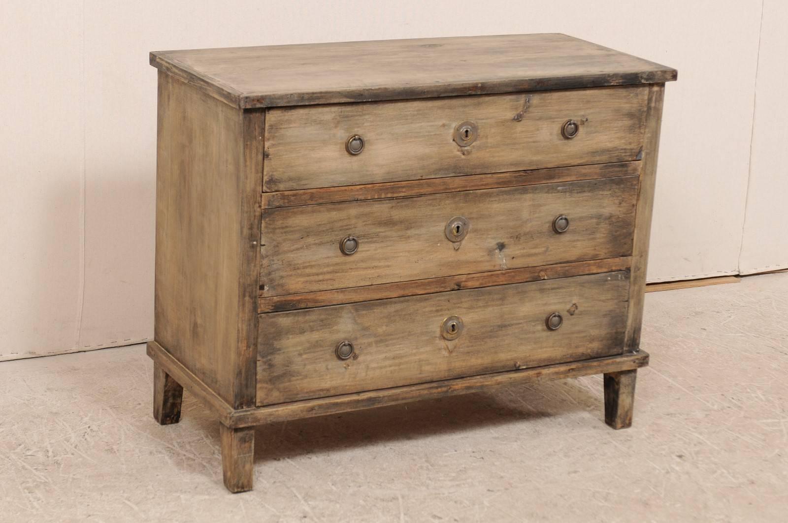 Carved Swedish, 19th Century, Wood Chest with Washes of Grey, Taupe and Dark Brown