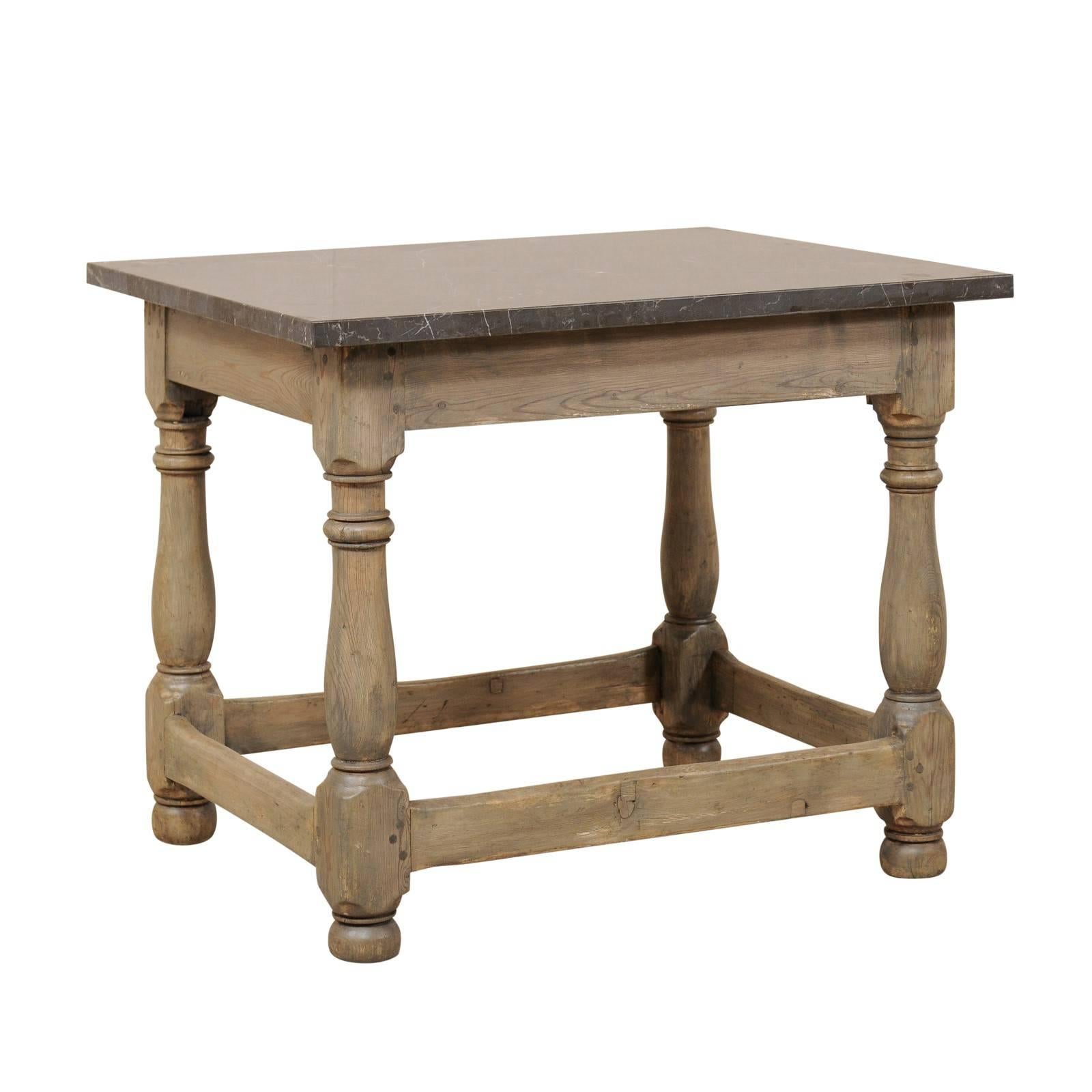Swedish 18th Century Wood Occasional or Side Table with Honed Dark Marble Top