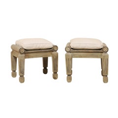 Vintage Pair of Carved and Painted Brazilian Wood Stools with Fluted and Tapered Legs