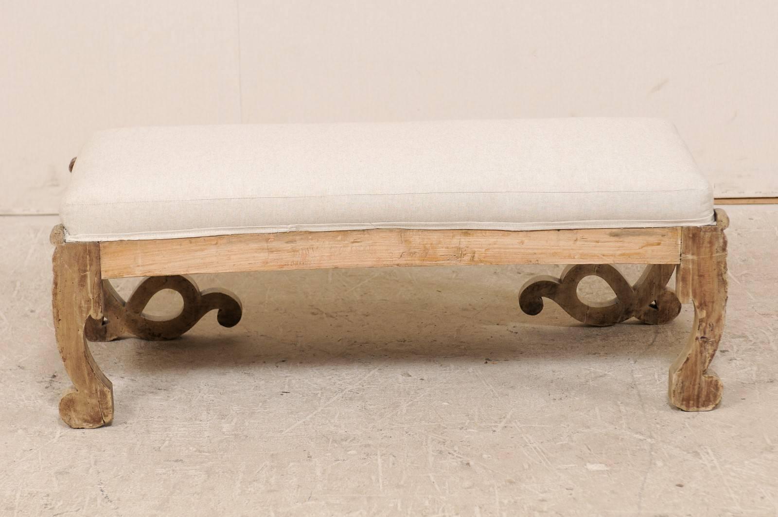 Upholstery Swedish, Early 20th Century Light Colored Wood Bench with Unique Legs