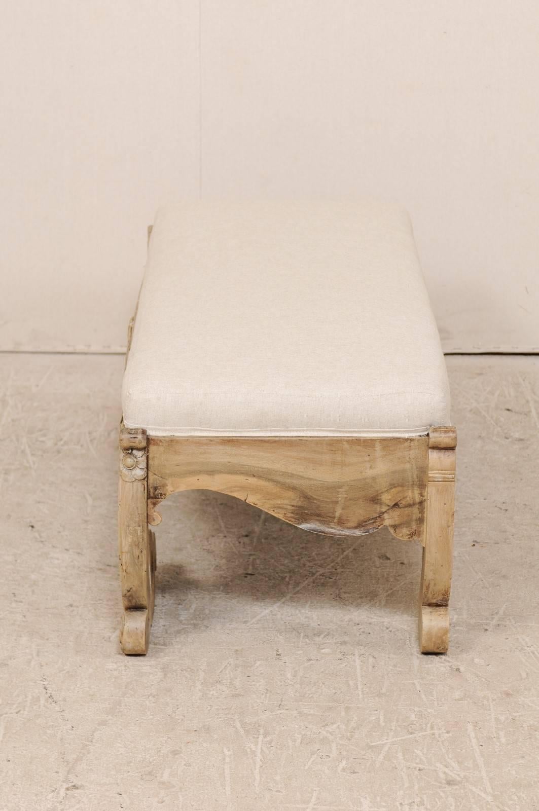 Swedish, Early 20th Century Light Colored Wood Bench with Unique Legs 1