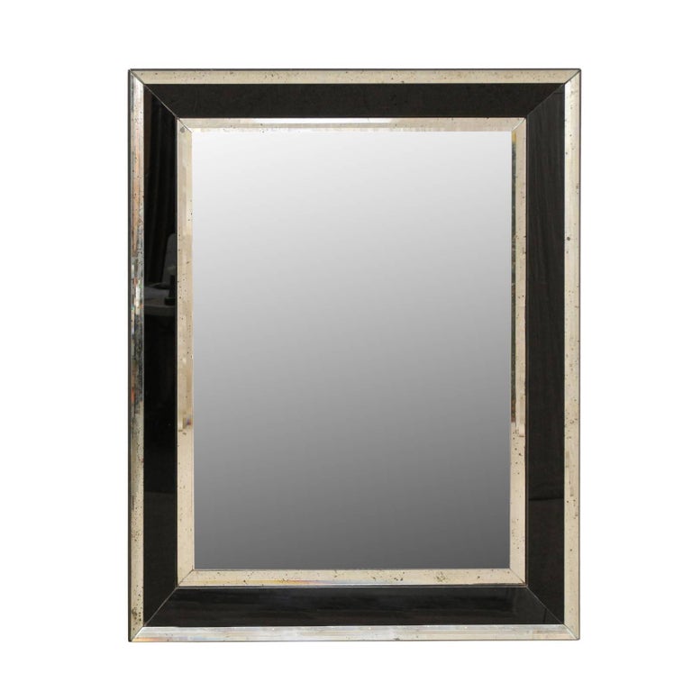 Vintage Large Rectangular Wall Mirror with Black and Antiqued Glass