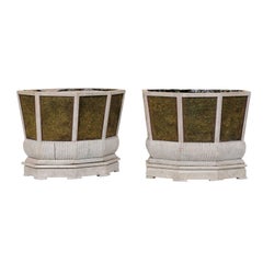 Antique Pair of Unique Swedish Planters of Wood, Wire and Stone with Moss Inside, 1920s