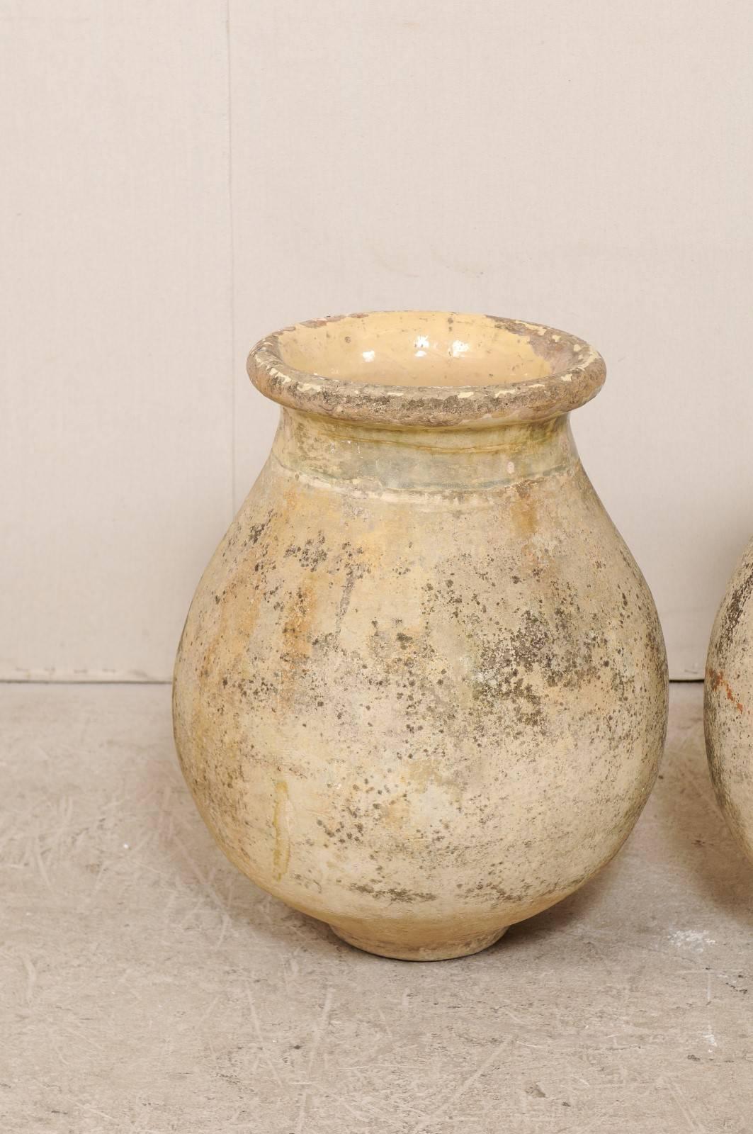 French Pair of 19th Century Jars from the Village of Biot, France with Glaze Remains
