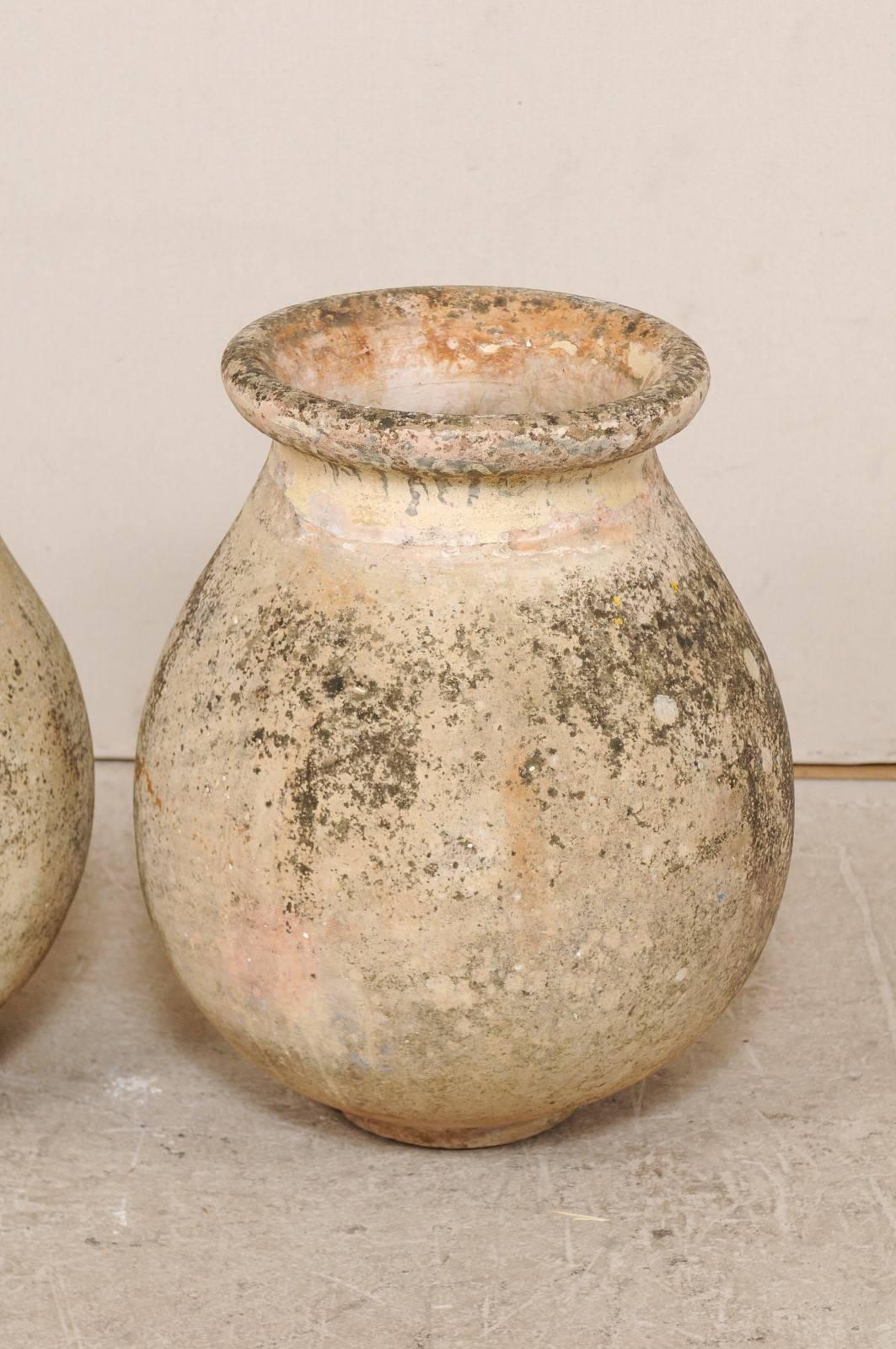 Hand-Crafted Pair of 19th Century Jars from the Village of Biot, France with Glaze Remains
