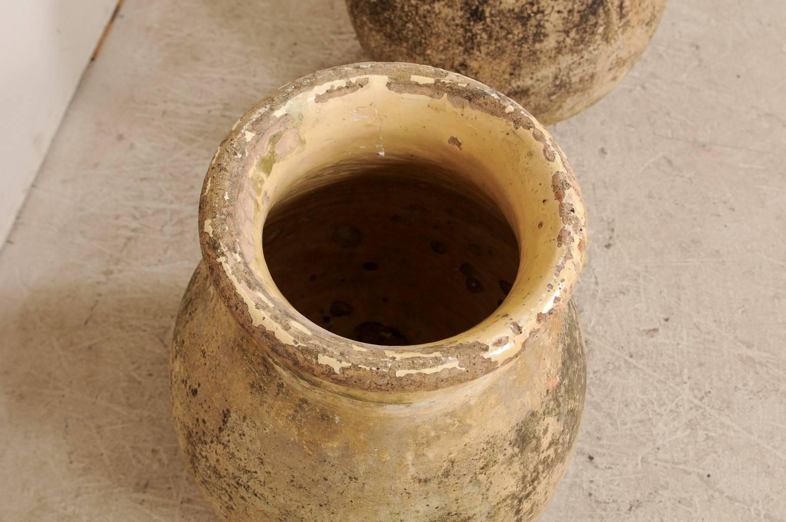 Terracotta Pair of 19th Century Jars from the Village of Biot, France with Glaze Remains