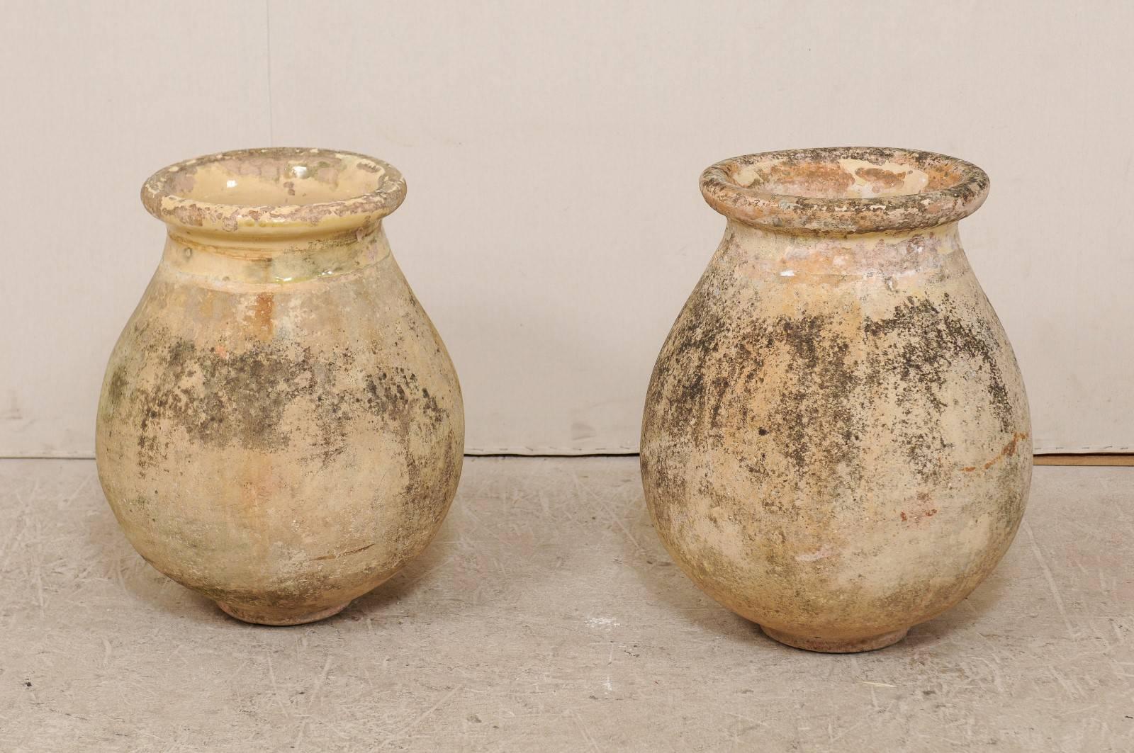 Pair of 19th Century Jars from the Village of Biot, France with Glaze Remains 1