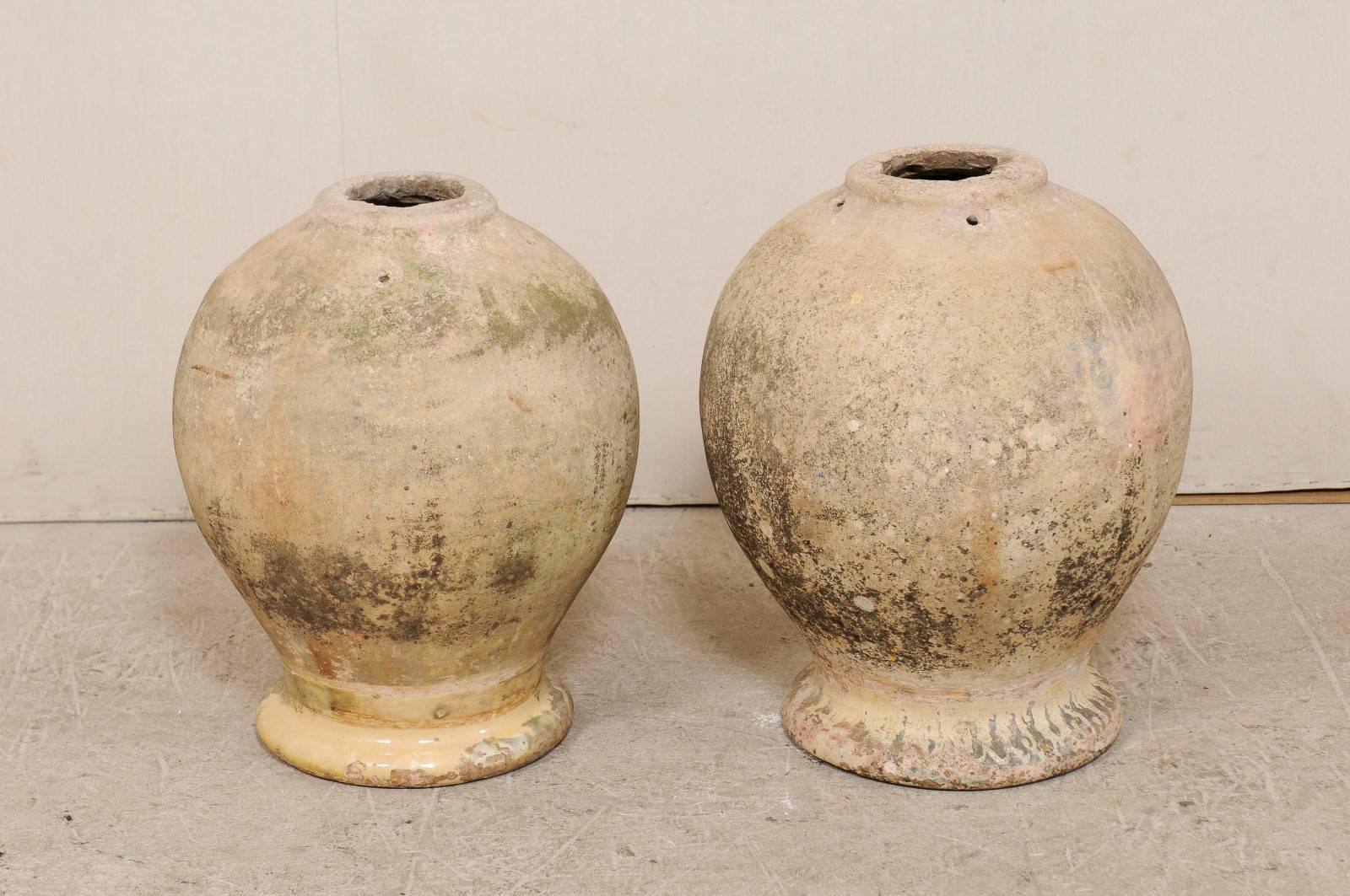 Pair of 19th Century Jars from the Village of Biot, France with Glaze Remains 3