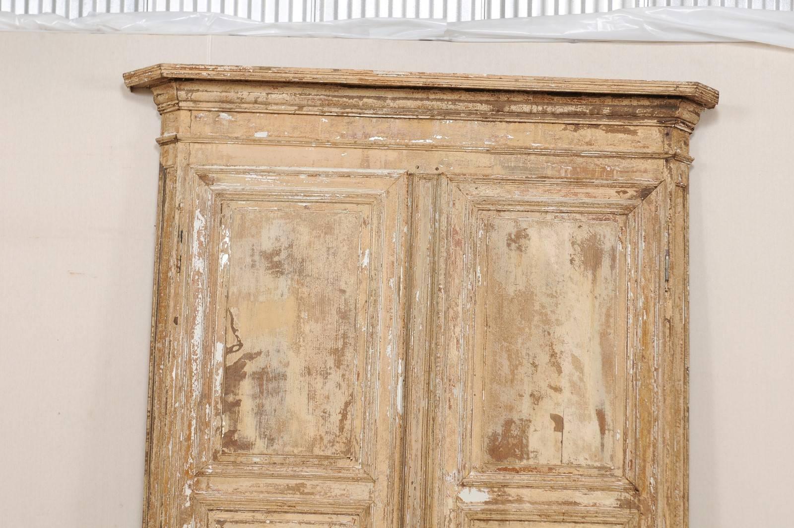 Carved An Italian Pair of Early 19th C. Wood Doors Within Original Casing & Molding For Sale