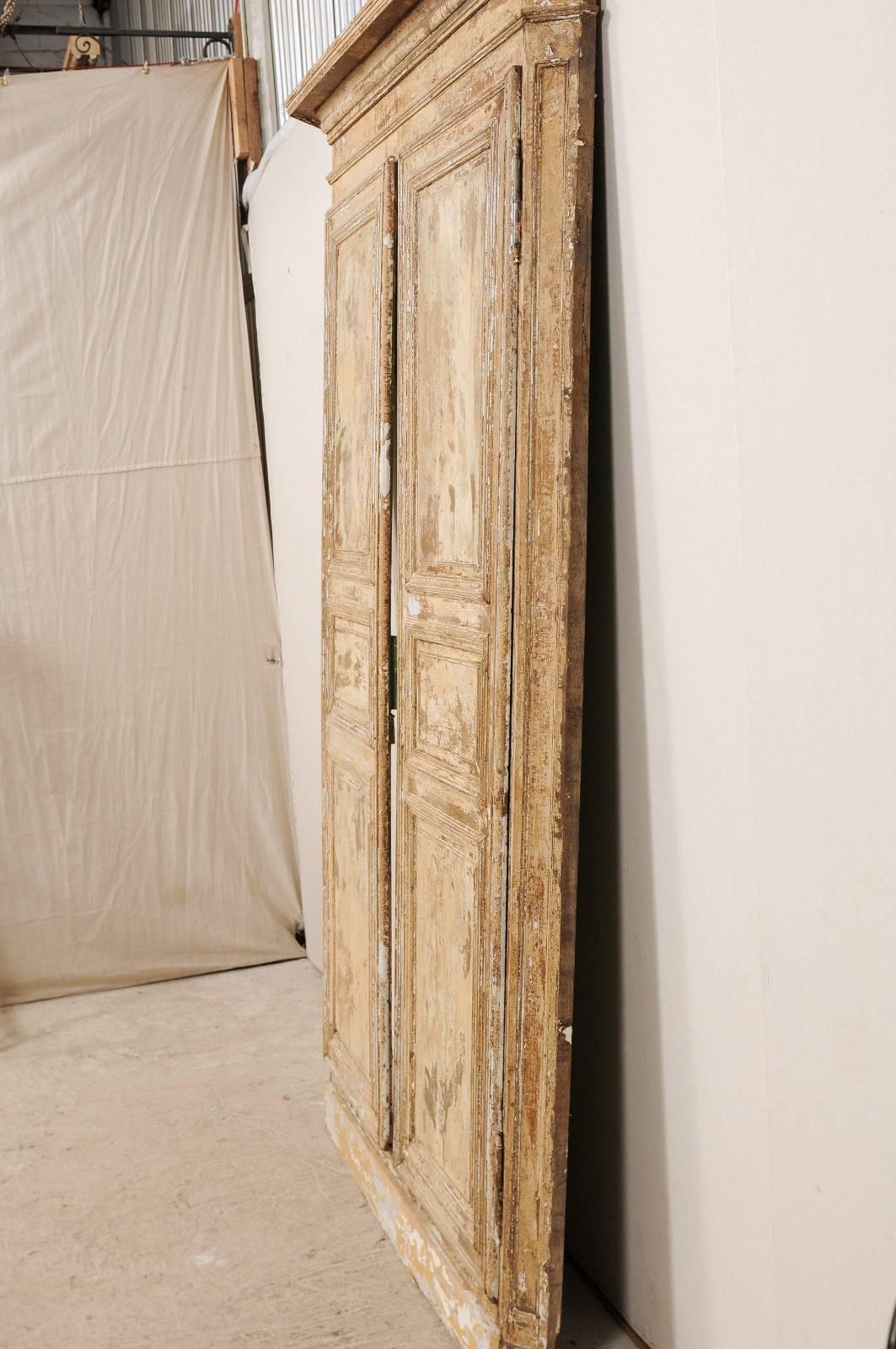 An Italian Pair of Early 19th C. Wood Doors Within Original Casing & Molding For Sale 2