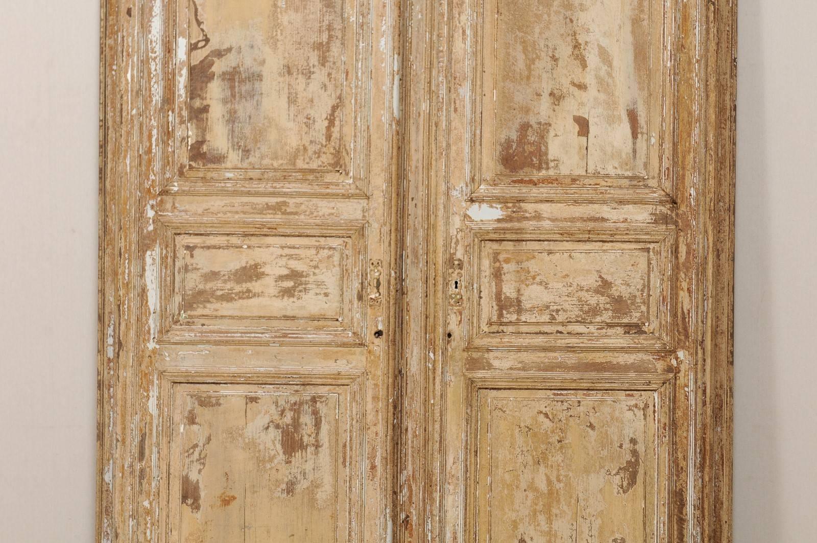 19th Century An Italian Pair of Early 19th C. Wood Doors Within Original Casing & Molding For Sale