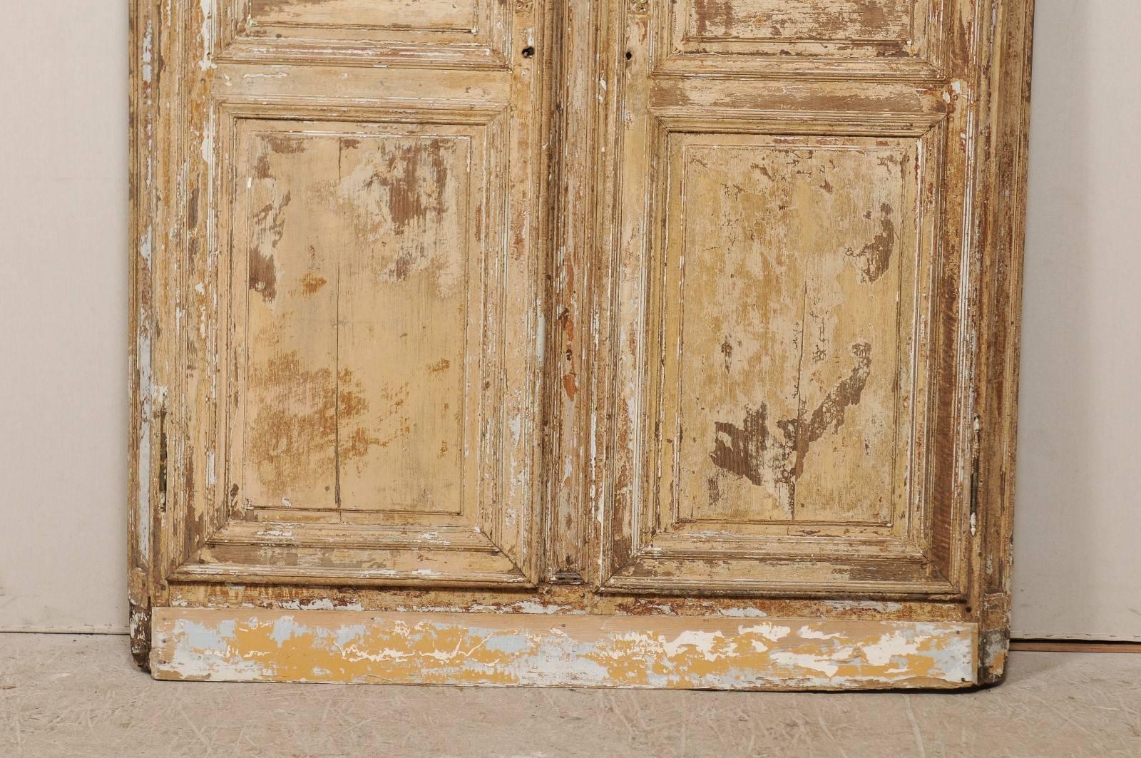 An Italian Pair of Early 19th C. Wood Doors Within Original Casing & Molding For Sale 1