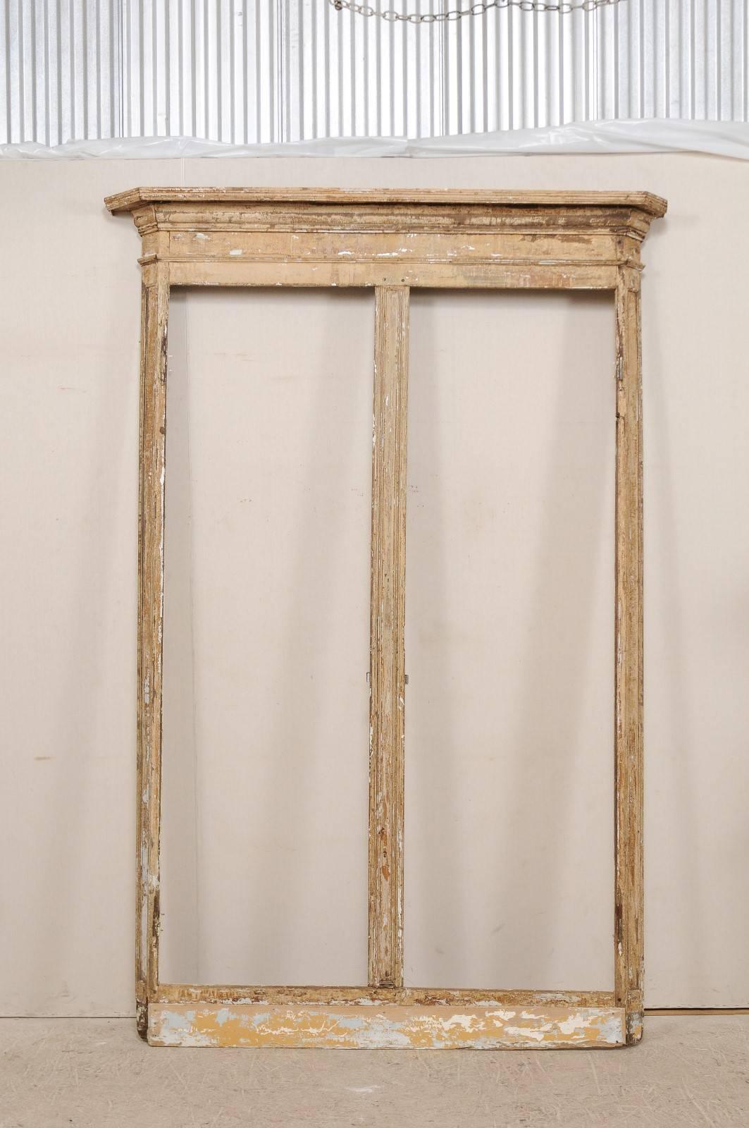 An Italian Pair of Early 19th C. Wood Doors Within Original Casing & Molding For Sale 4
