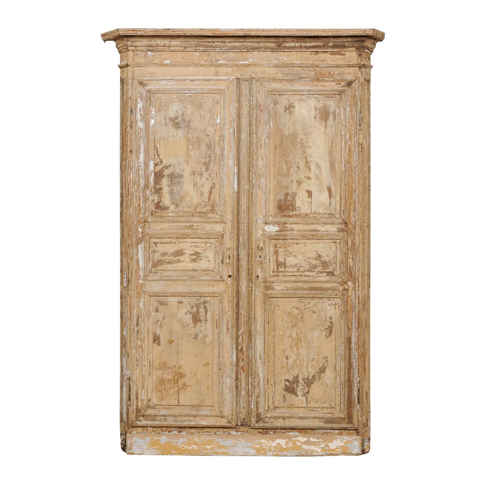 An Italian Pair of Early 19th C. Wood Doors Within Original Casing & Molding