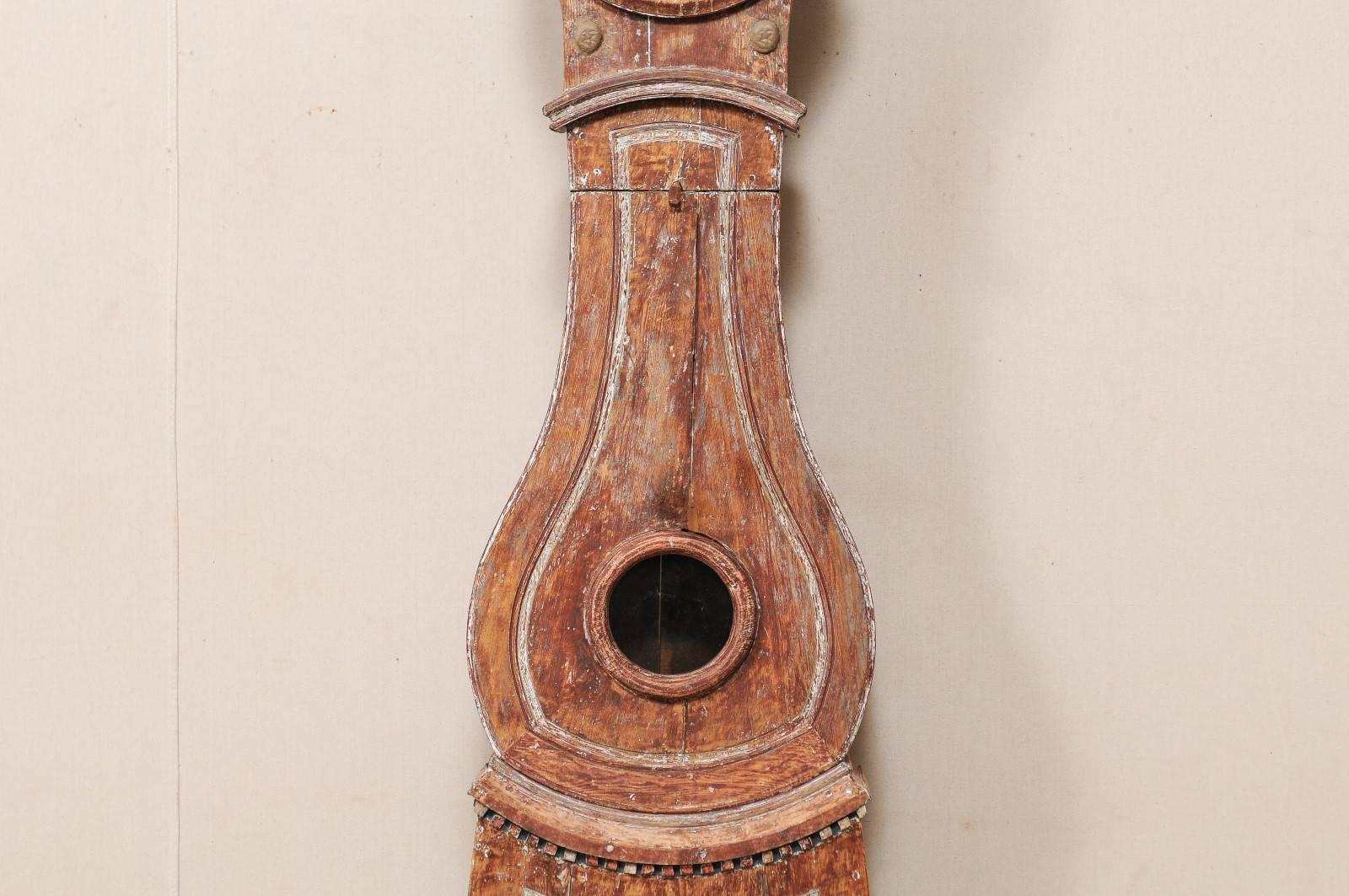 19th Century Swedish Wood Floor Clock with Lovely Carved Dentil Accents For Sale 1