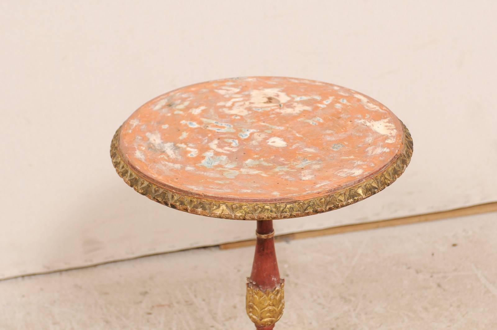 Wood Italian Early 20th Century Round Pedestal Painted End Occasional Table