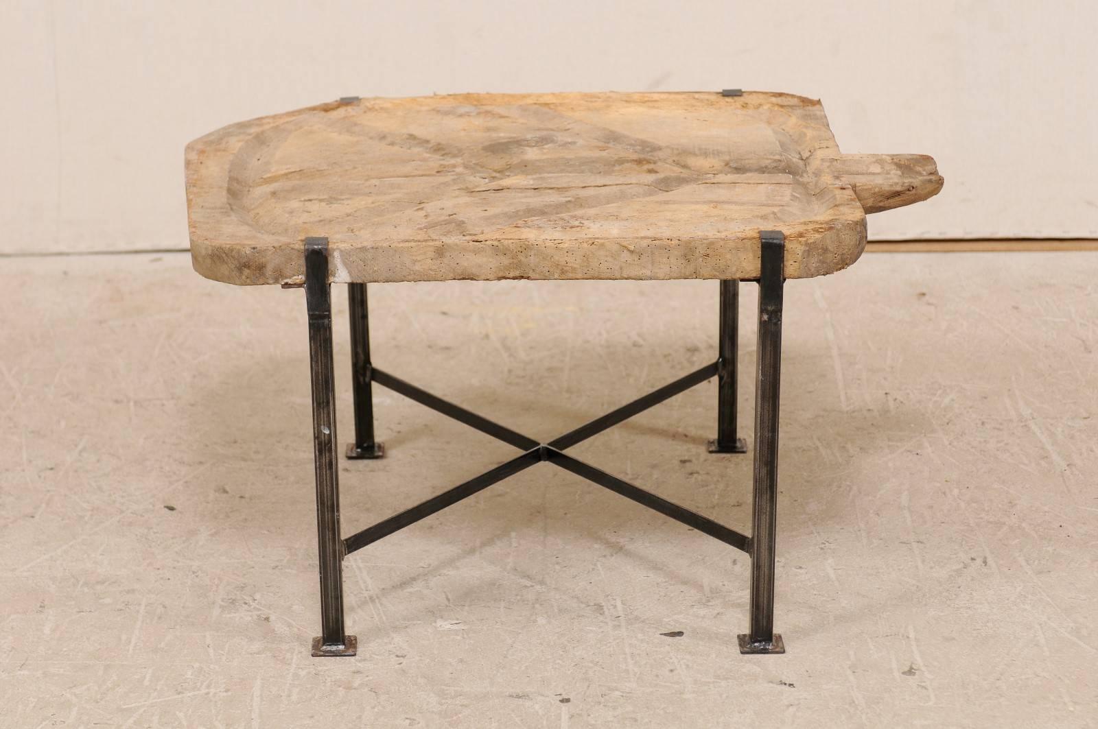 Custom Spanish, 19th Century Rustic Hand-Carved Wood Cheese Board and Iron Table 2