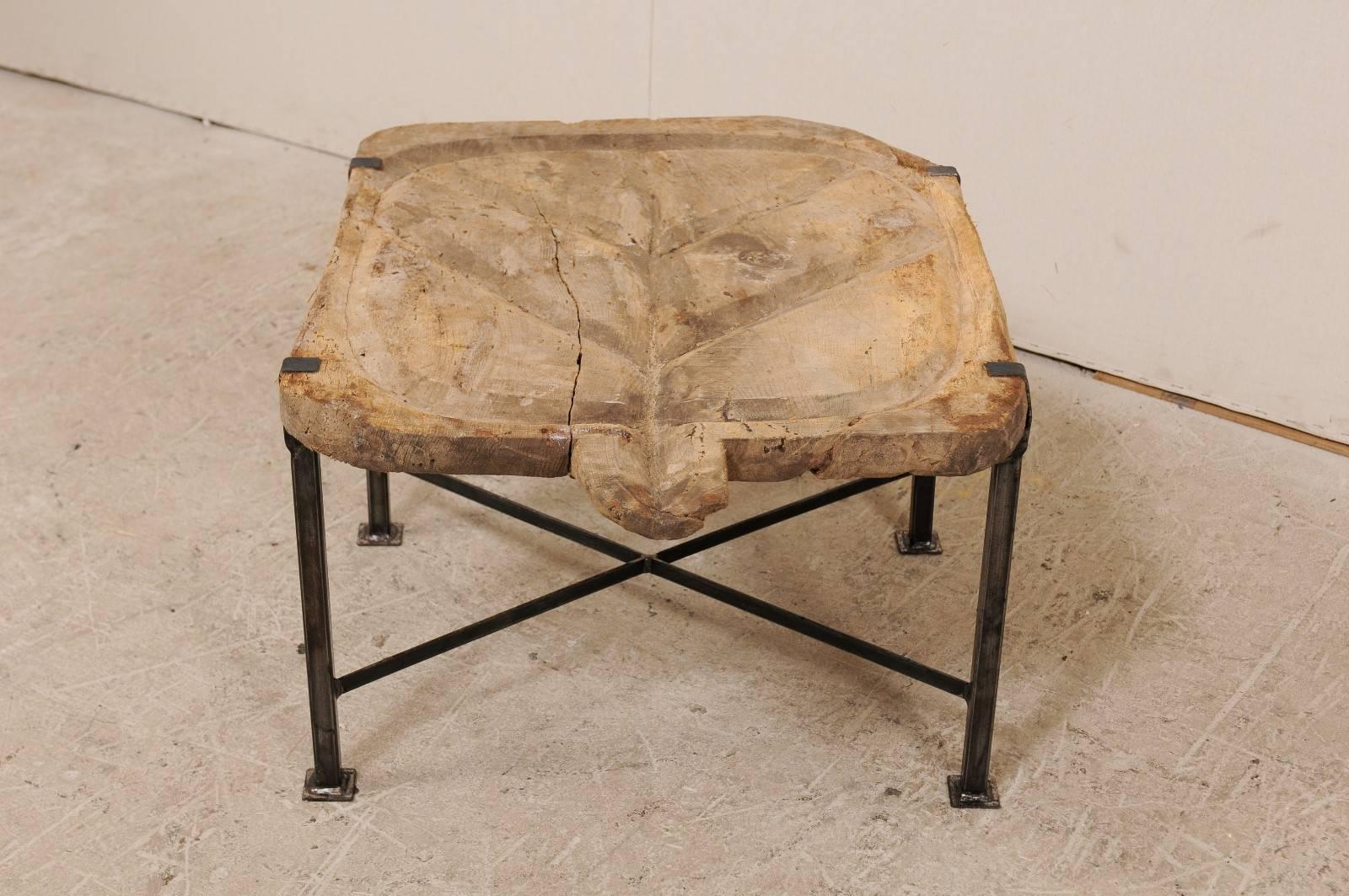 Custom Spanish, 19th Century Rustic Hand-Carved Wood Cheese Board and Iron Table 3