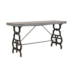 French Iron & Granite Early 20th Century Console / Desk Table in Black and Grey