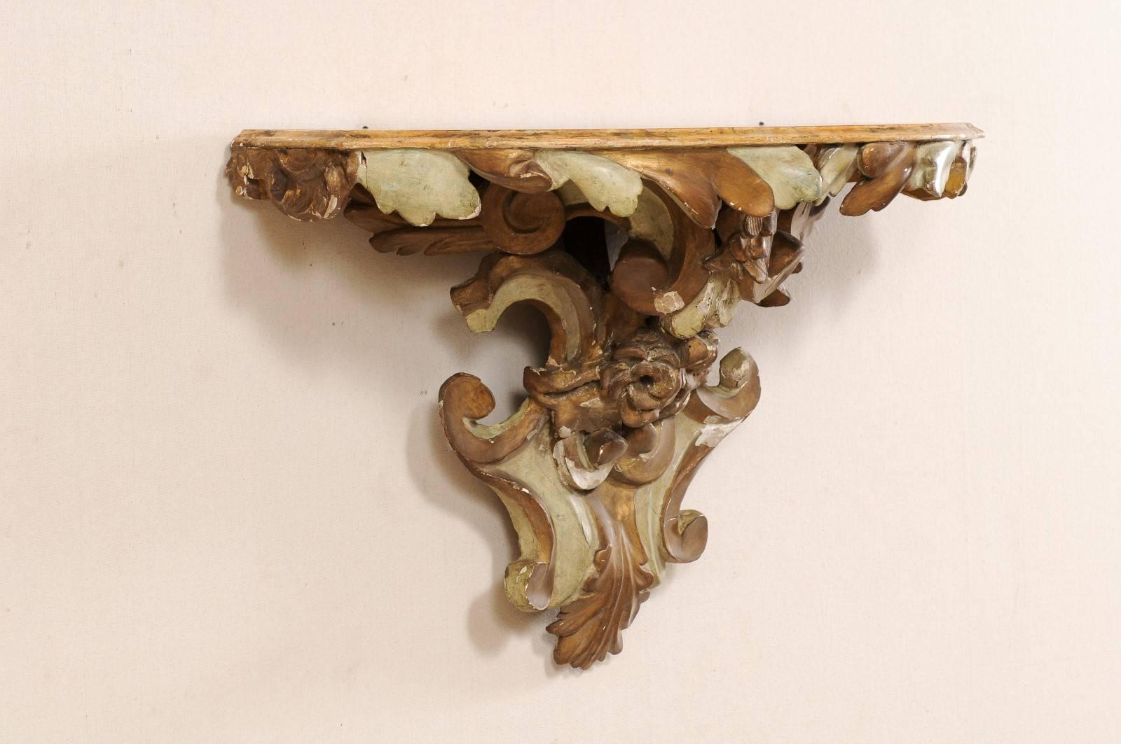 Italian Early 19th Century Painted Wood Architectural Wall Shelf For Sale 1