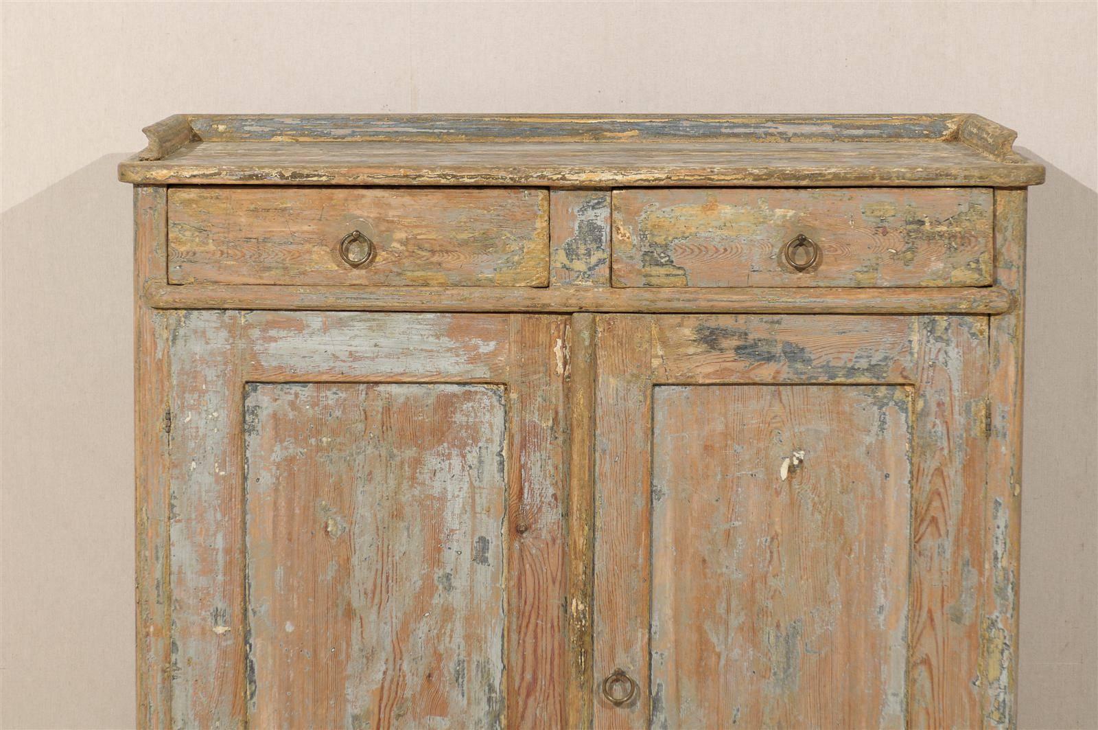 Painted Swedish 19th Century Fir Wood Sideboard with Two Drawers and Two Doors