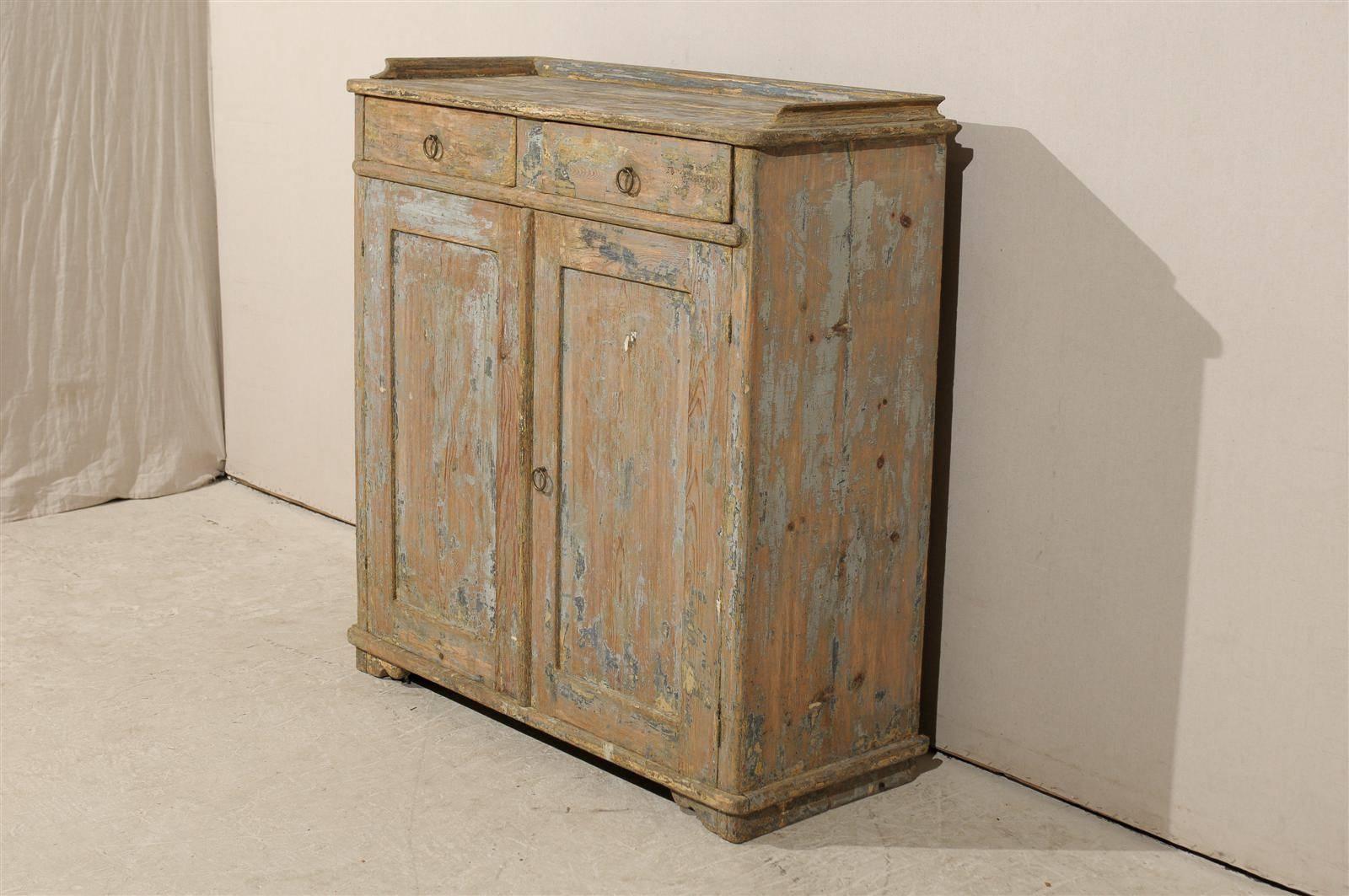 Swedish 19th Century Fir Wood Sideboard with Two Drawers and Two Doors 1