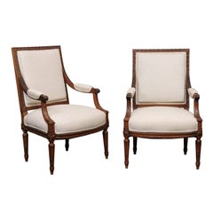 Pair of Mid-20th Century French Louis XVI Style Armchairs of Carved Wood