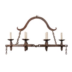 French Vintage Six-Light Iron Arch Shaped Chandelier with Nice Patina